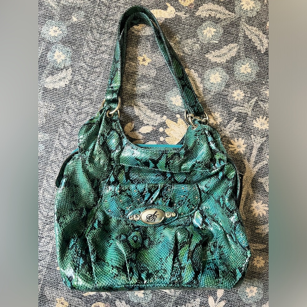 Sienna Ricchi turquoise blue green Snake print Handbag